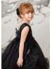 Black Satin Tulle V Back Pretty Flower Girl Dress